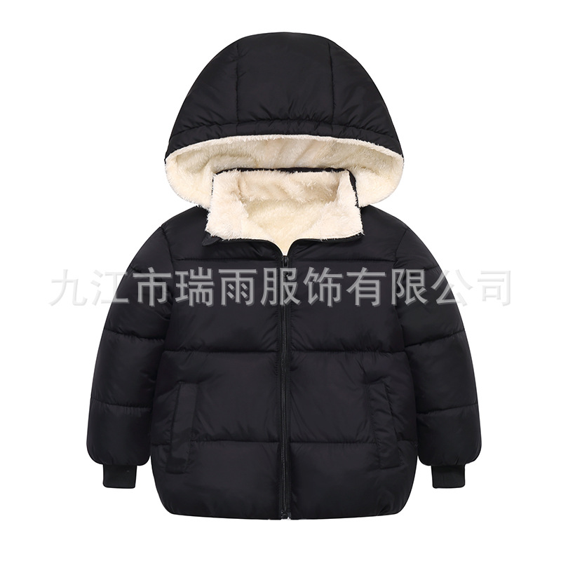 New Autumn and Winter Kidsren's Hooded down Cotton Outwears for Small and Medium-Sized Kidsren with Removable Hoods and Velvet Thickeneded Cotton Outwears
