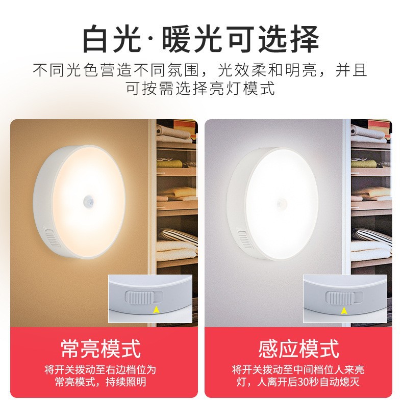 LED Charging Wiring Free Magnetic Absorption Human Body Induction Smart Nightlight Kitchen Cabinet Hallway Night Light