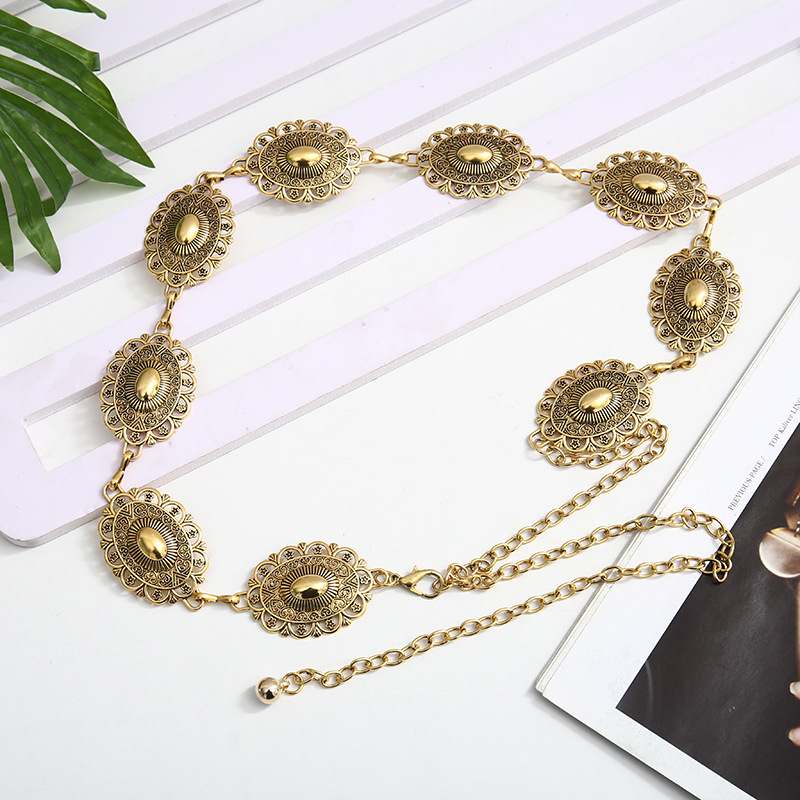 Retro Carved Metal Waist Chain Youth Wide Belt Han Dynasty Chain Ethnic Style Women's Belt Dress Large Quantity