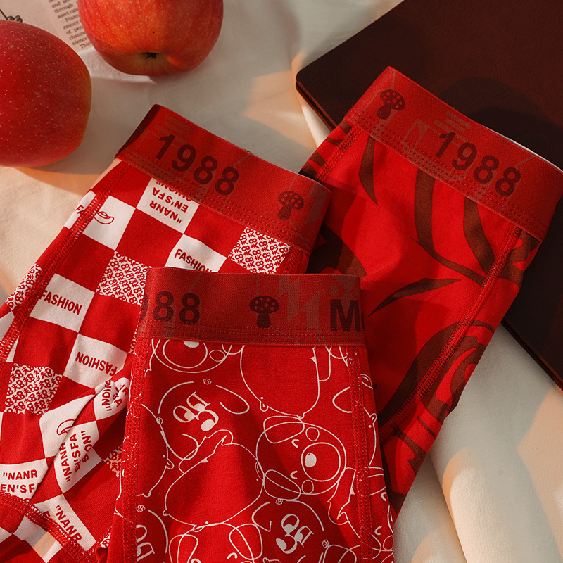 Men's Underwear Men's Pure Cotton Benmingnian Red Trendy Trousers Comfortable Breathable Boxers Hongyun Wedding Boxers