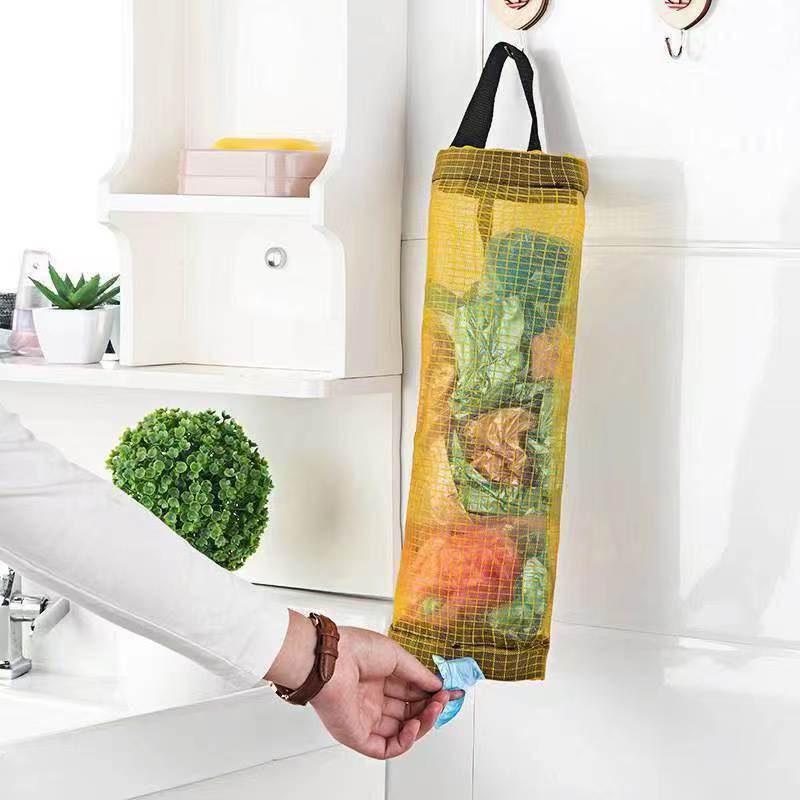 Wall-mounted garbage bag storage bag organizing kitchen plastic bag collector punch-free shopping bag storage hanging bag