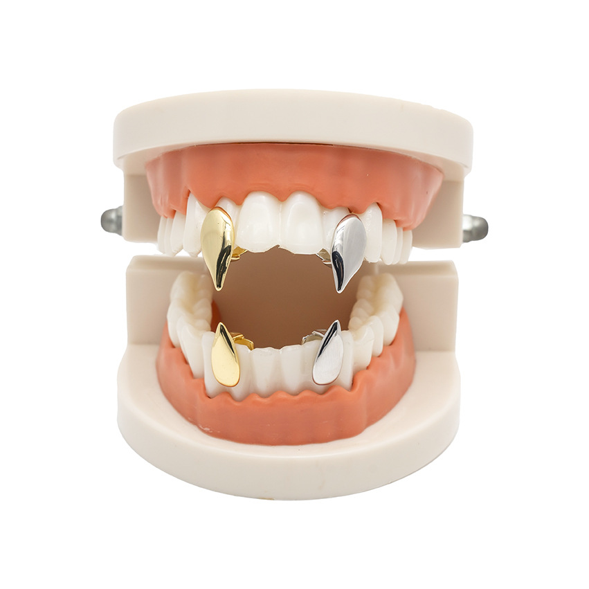 European and American Cross-Border Grills Electroplated Gold Tiger Teeth Hip-Hop Braces Suitable for Men and Women Vampire Teeth Halloween Accessories