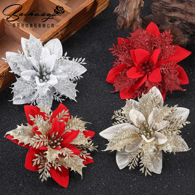 Рождественское украшение висячая гирлянда аксессуары 14см высококачественные Рождественские цветы Пномпень красные фабричные оптовые продажи