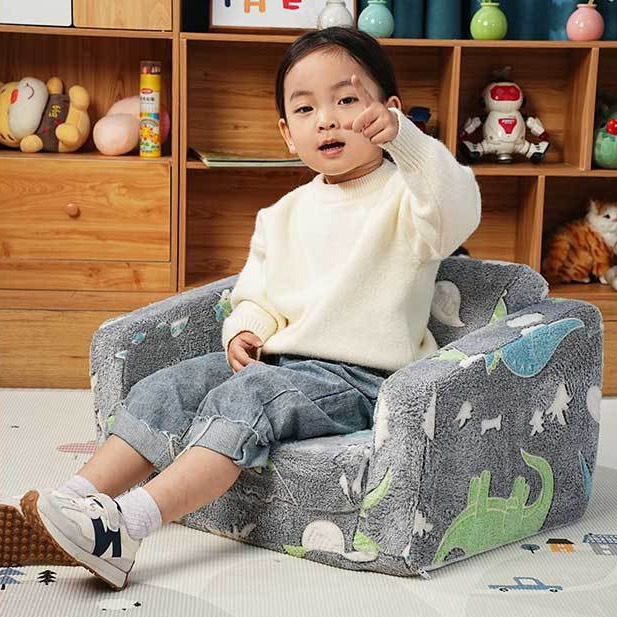 Glowing Cartoon Children's Sofa Chair with Printed Single-Seat Compressible Roll-Up Sponge, Star and Unicorn Pattern, Portable