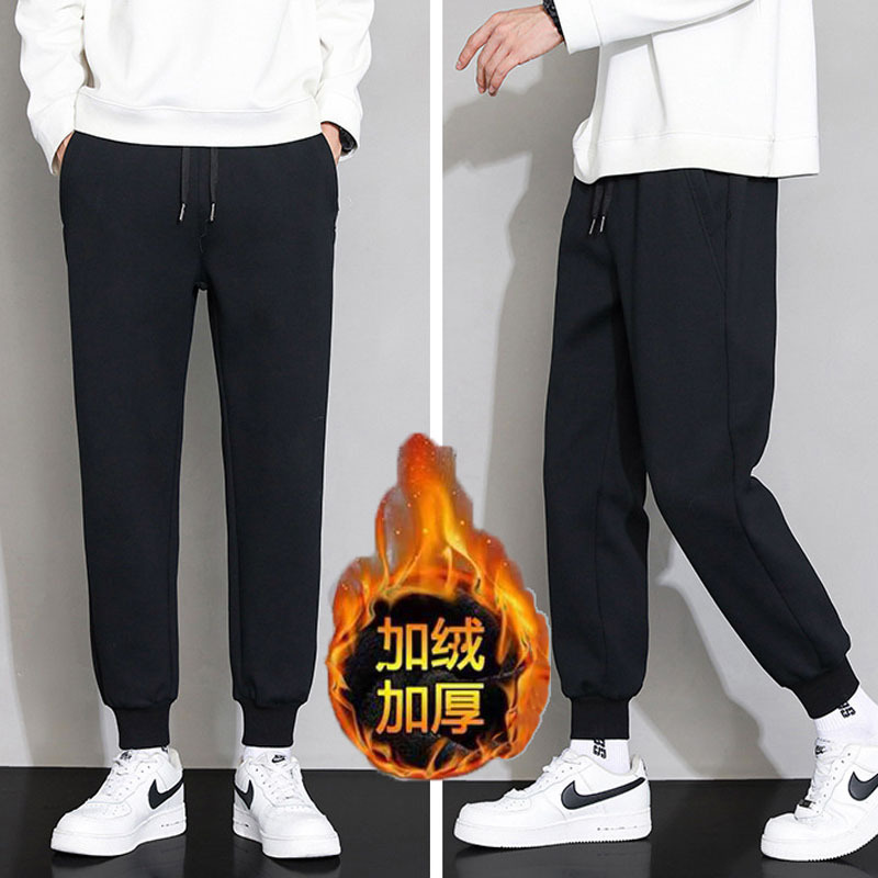 Спортивные брюки для мужчин, хлопок, на флисе, утолщенные, свободные, для подростков