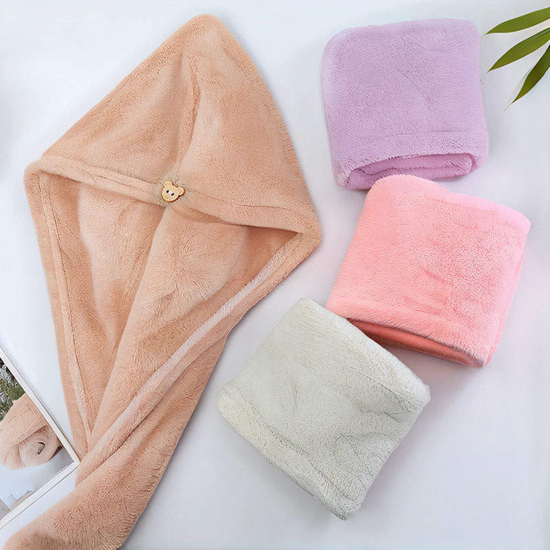 Cross-border Double-layer Thickened Shower Cap Women's Water Absorbent Quick-drying Cap Coral Fleece Hair Dried Towel Towel Wash Headband Hair Dried Cap