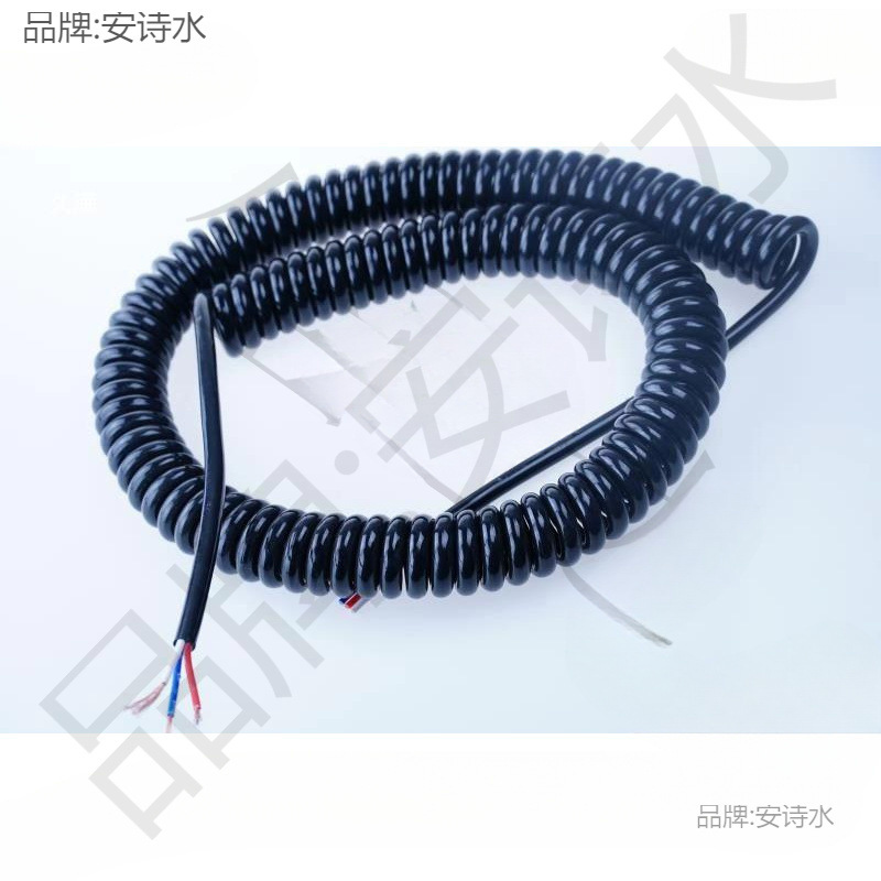 Spring Wire 2-Core 3-Core 4-Core Pu Telescopic Spiral Cable National Standard Copper Core Cable Black High Elastic Power Cord