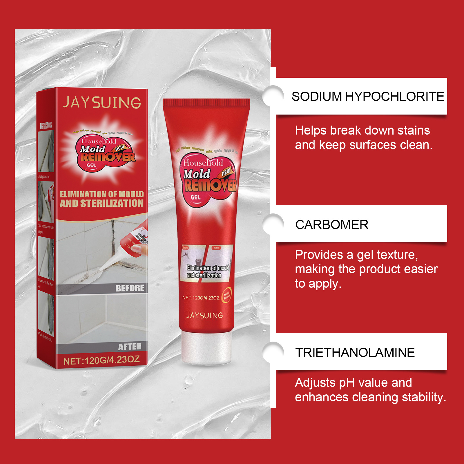 Jaysuing Mold Removal Gel Wall Cleaner Furniture Tile Multi-Effect Cleaning Mold Removal Gel