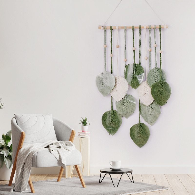 Bohemian Cotton Rope Leaf Tapestry Hand-Woven Nordic Style Home Wall Decoration Room Wall Hanging