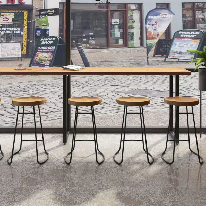 Solid Wood Bar Table, Leisure Table, Wall-Mounted Long Table, Home High Table, Window Bar Table, Milk Tea Shop Table and Chair Combination