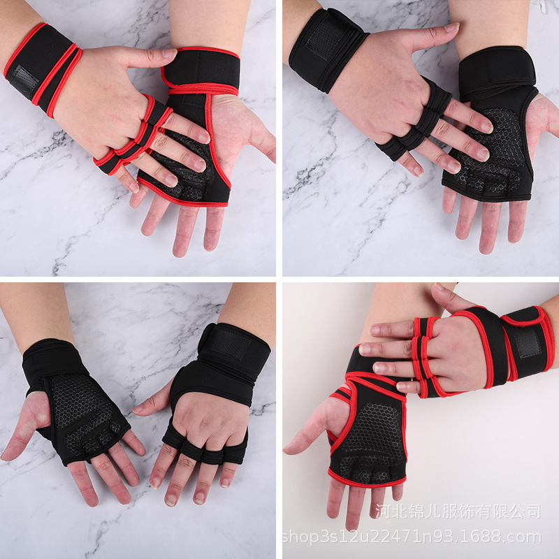 Cross-border Fitness Gloves Men's and Women's Silicone Palm Wrist Gloves Half Finger Gloves Pressurizing Equipment Weightlifting Yoga Sports Gloves