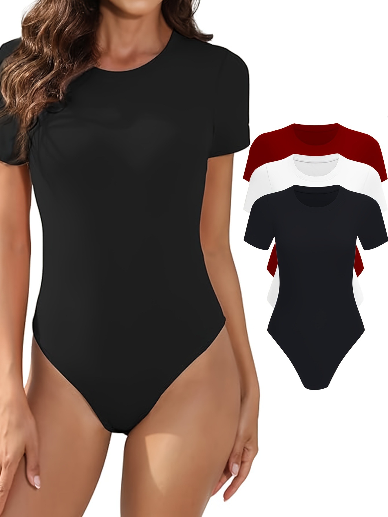 3Pcs Soft & Stretchy Comfortable Bodysuits - Women's Crew