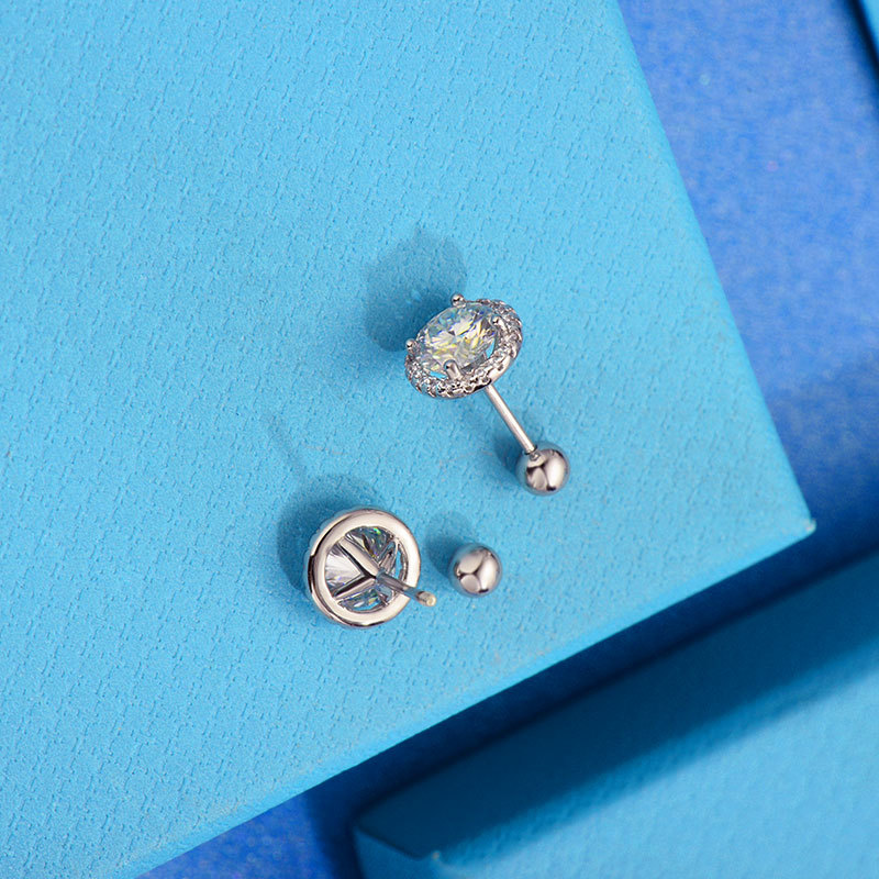 Cross-border 925 Sterling Silver D-color Moissanite Round Bag Earrings Gymnopus Black Drill Thread Screw Button Earrings Women