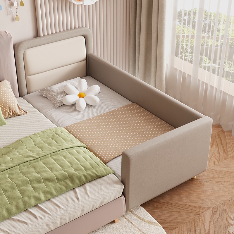 Soft Bag Splicing Artifact Big Bed Children's Solid Wooden Bed with Guardrail