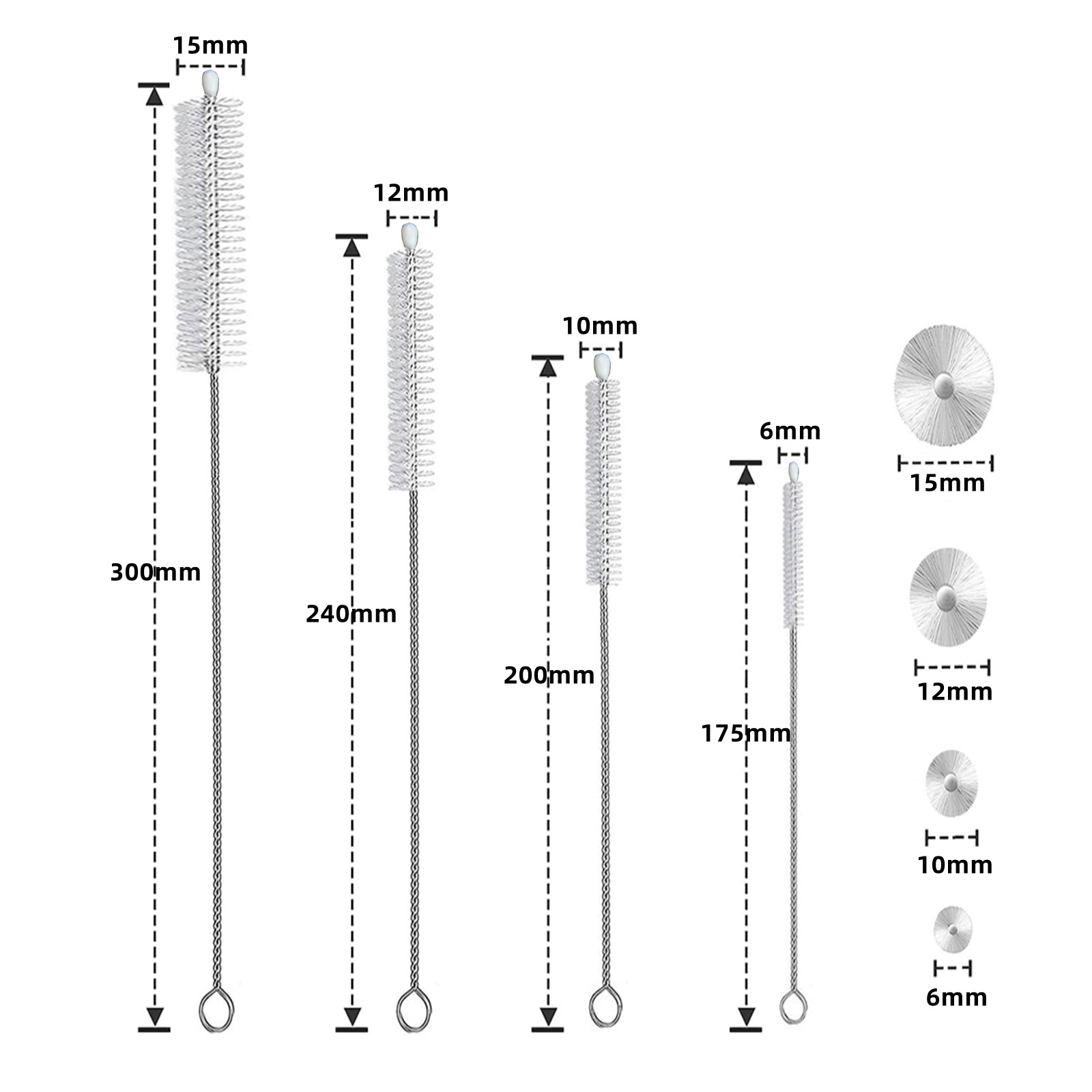 Cross-Border Straw Brush Set Bottle Nipple Water Cup Funnel Cleaning Brush 304 Stainless Steel Straw Brush 30cm
