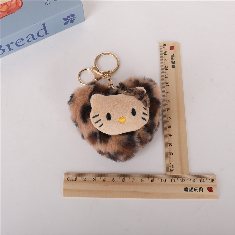 New Cartoon Cute Hello Kitty Bag Pendant Retro Leopard Print Kitty Plush Pendant Wholesale Bead Chain Key