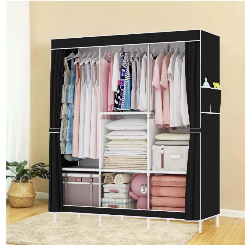 Cross-Border Foreign Trade Self-Pickup Simple Wardrobe Fabric Wardrobe with Reinforced Steel Frame, Single-Person Storage, Dustproof