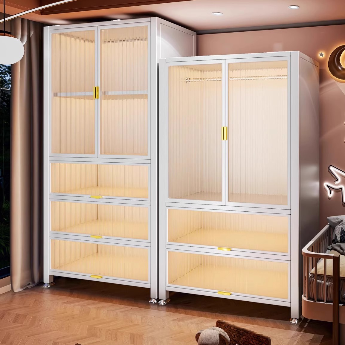 Домашний шкаф для хранения Спальня Простой детский шкаф Интегрированная полка Шкаф для хранения для аренды