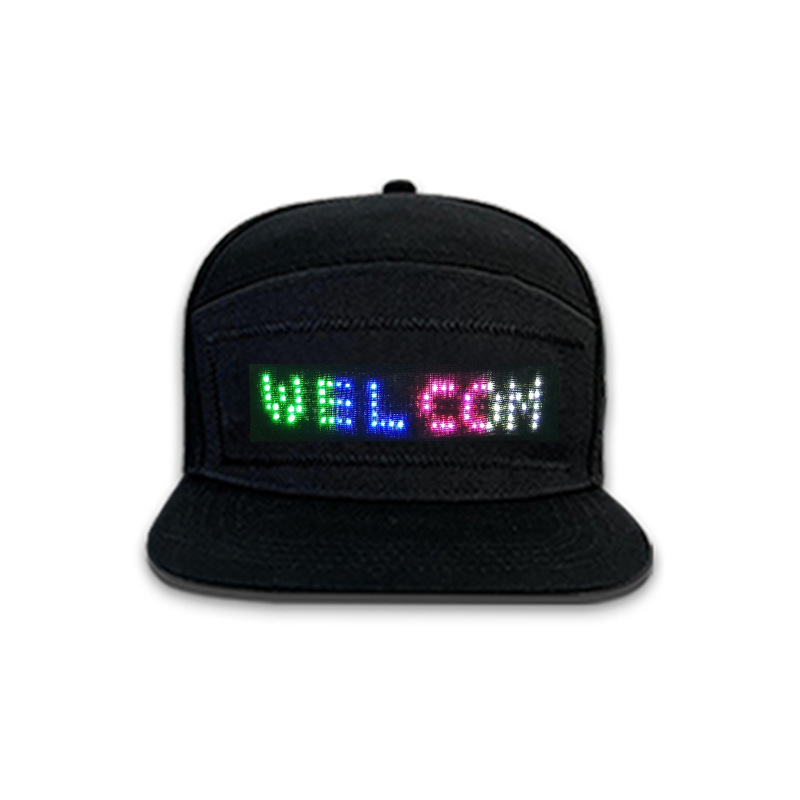 Led Luminous Hat Mobile Phone Editing English Led Advertising Scrolling Monochrome Pure Cotton Led High-Brightness Scrolling Screen