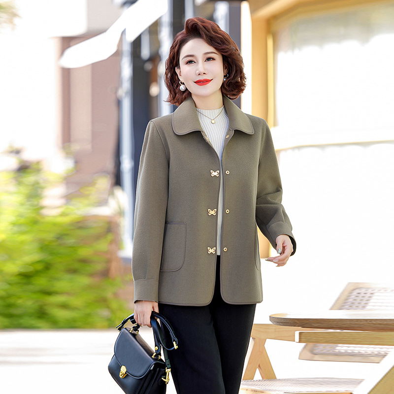 Qiao Yaying Young Mother's Short Top Solid Color Small Lapel Elegant plus size Middle-aged and Elderly Women's Small Coat