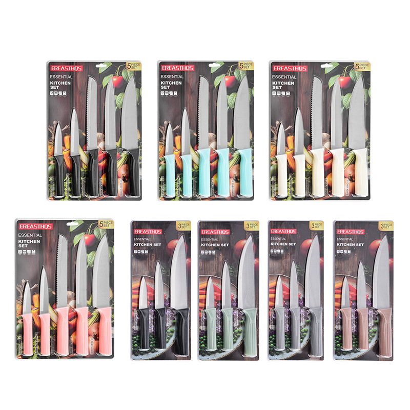 Knife Set, Sanded Stainless Steel Six-Piece Set, Suction Card Chef's Knife, Bread Knife, Meat Cleaver, Multi-Purpose Fruit Knife Set