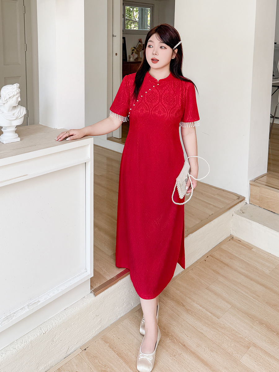 New Chinese Style National Style Vertical Collar Tassel Cheongsam Women's 2025 Summer New chubby girl Engagement Toast 222216