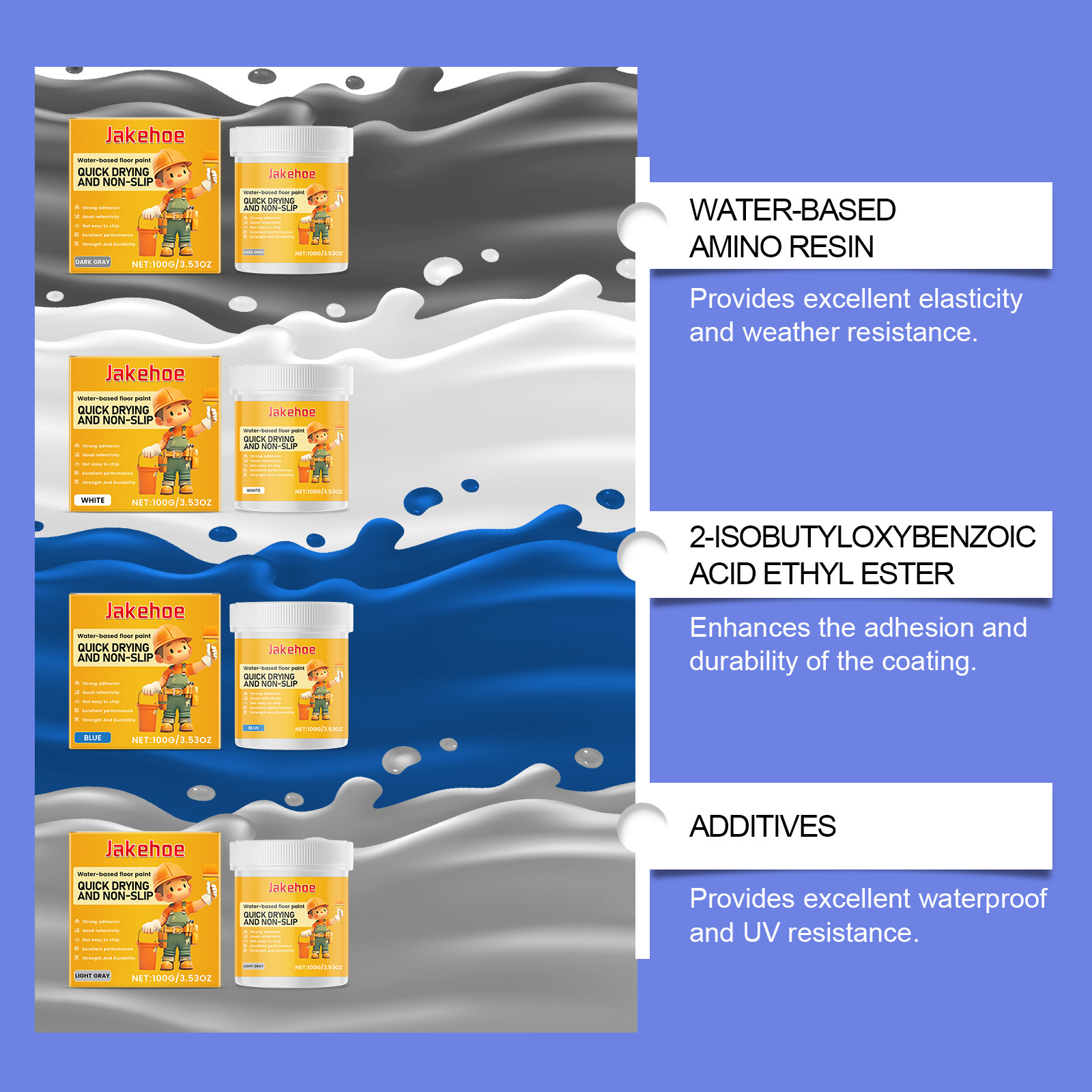 Jakehoe Water-Based Waterproof Floor Epoxy Paint Is Durable, Long-Lasting, Waterproof and Beautiful to Apply Protective Floor Paint