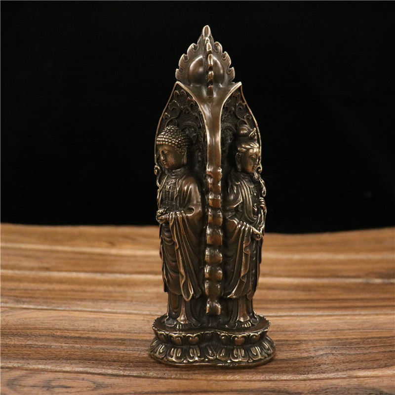 Bronze Three Saints Three-Faced Buddha Statue Shakyamuni Buddha Guanyin Ksitigarbha Bodhisattva Buddha Hall Statue