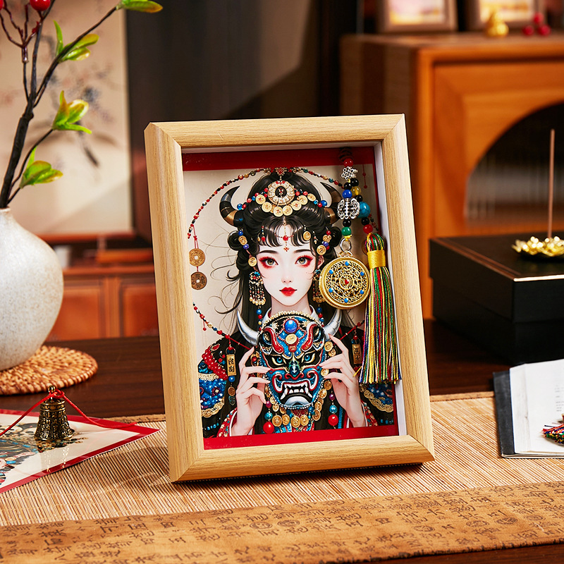 Xizang-Style Hand-Painted Gold Thangka Painting Core Special Canvas Zakhilaam Past and Present Life Photo Frame Painting Entrance Table