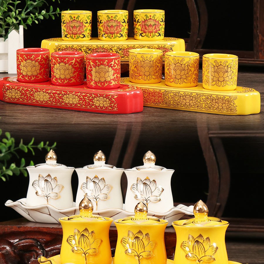 Water Cup for Buddha, Ceramic Water Purification Cup, Lotus Cup for Guanyin Water Cup in Front of Buddha, Household Great Compassion Mantra Holy Water Weiyan