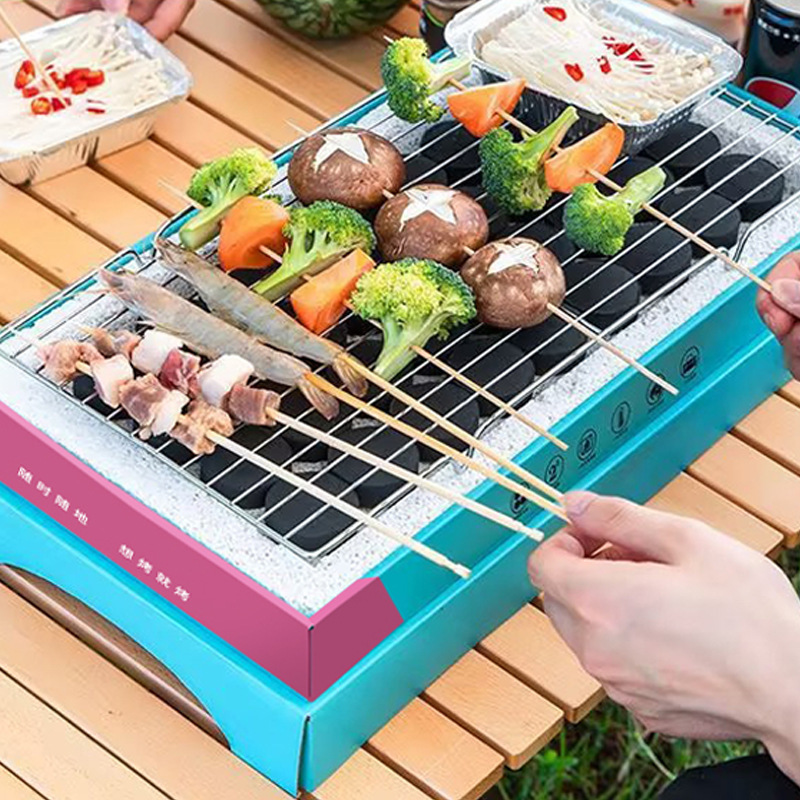 BBQ grill factory wholesale round stove tea portable camping grill home smokeless quick-burning disposable barbecue grill