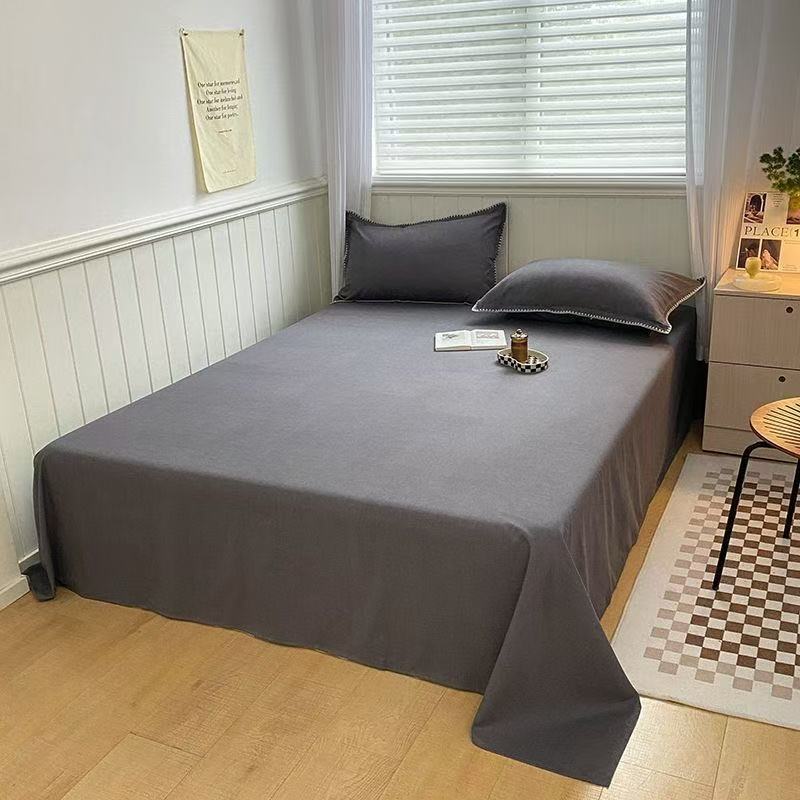 Solid Color Bed Sheet Single Japanese Washed Cotton Thickened Quilt Set 1.5m Student Dormitory Single Sanding Kang Single