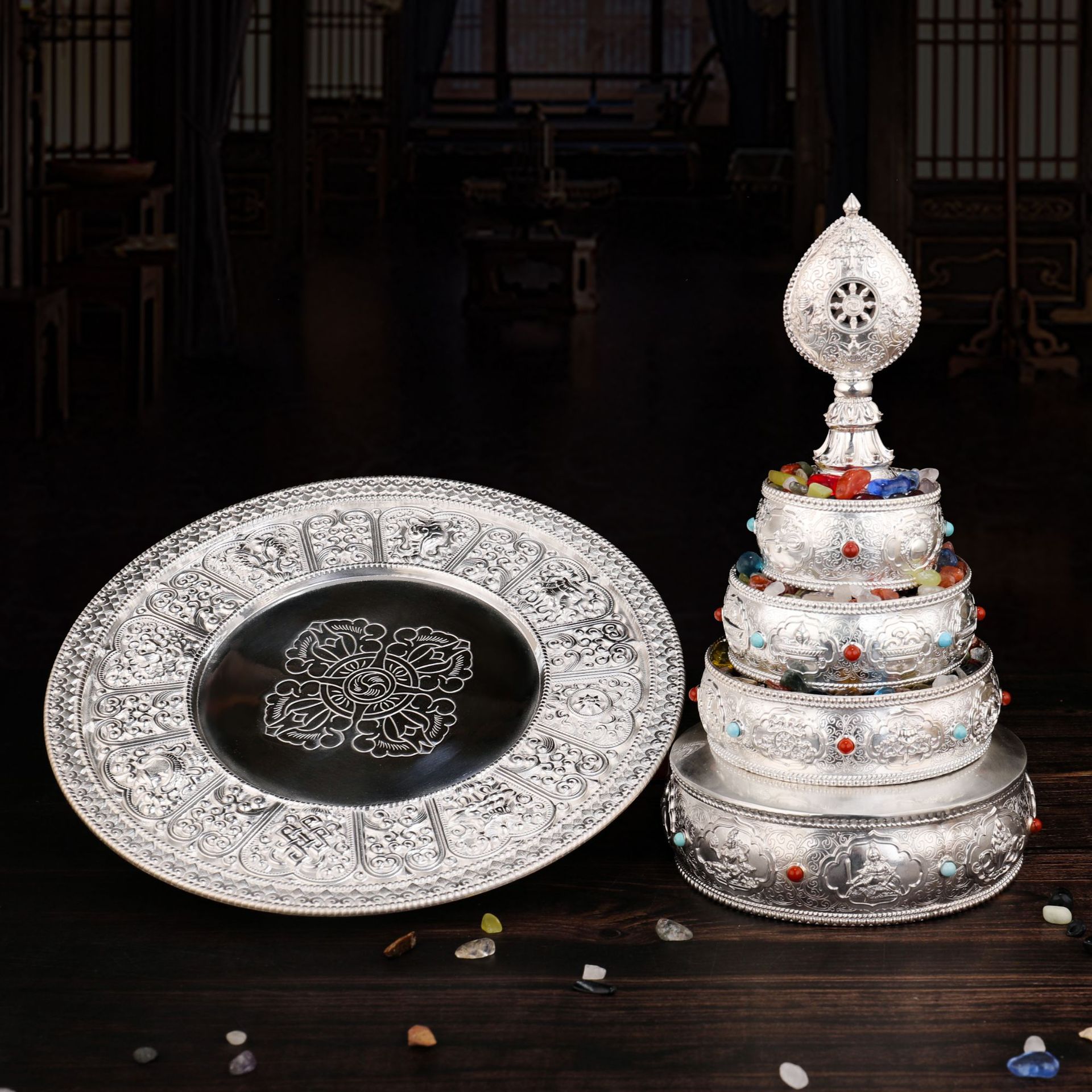 Foot Silver Manza Plate Imitation Nepal Eight Auspicious Manza for Repairer Manza Plate 37 Pile Mancha Luo Ornaments