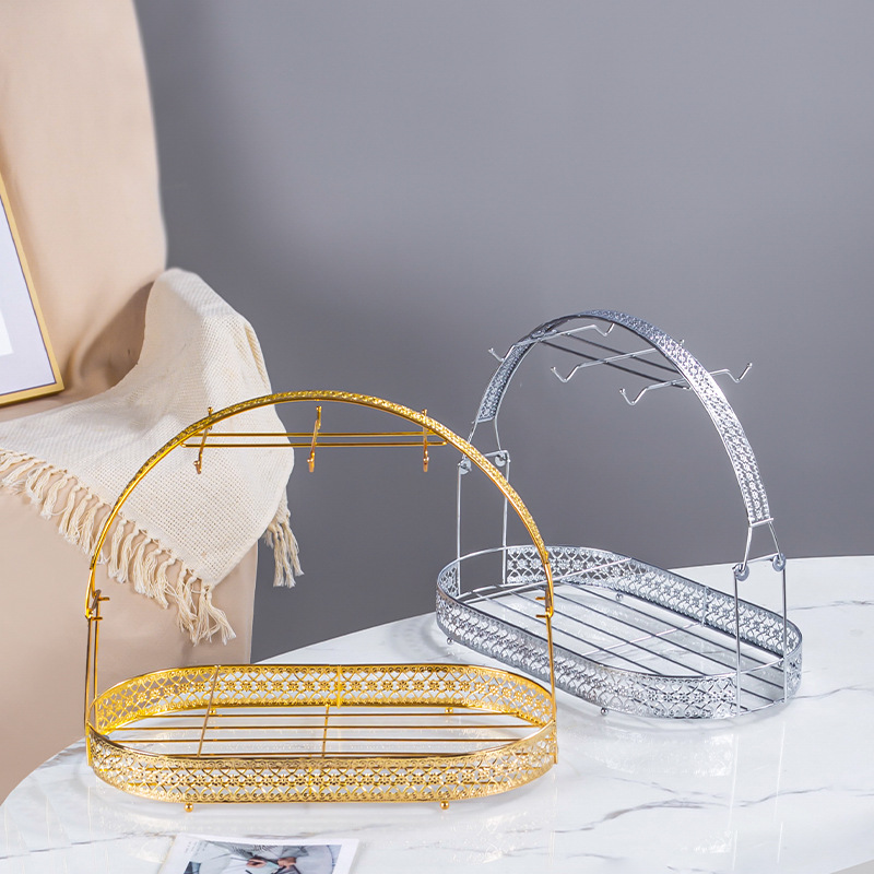 Creative 15 head coffee cup holder cup and saucer rack 2 layer European metal coffee cup holder home cup and saucer storage rack