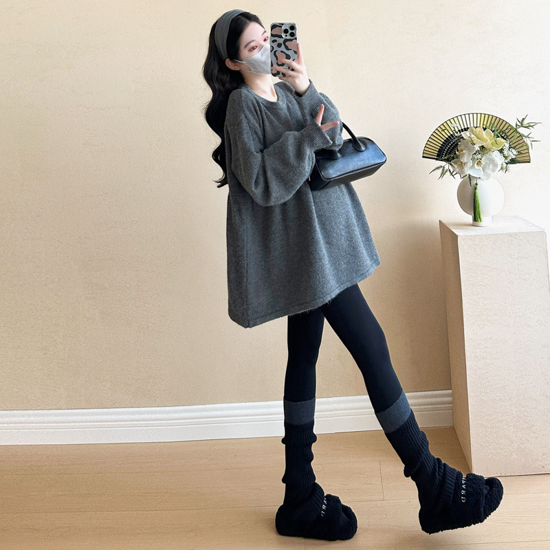 Real shot in stock 2024 pregnant women's top loose belly sweater knitted pullover top