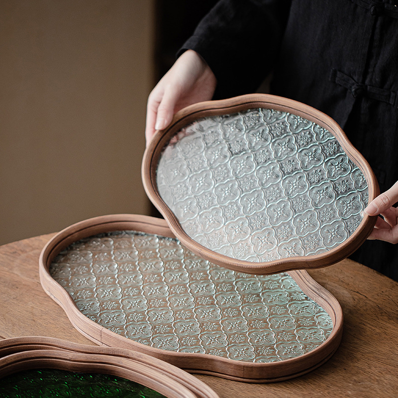 Begonia flower glass dry bubble plate small tea table tea holder tea tray pot bearing refreshment plate dry fruit plate storage plate