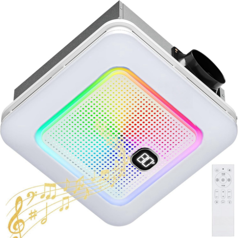 Bathroom Exhaust Fan with Bluetooth Speaker Bathroom Exhaust Fan 3 Dynamic Light 3 Color Temperature Night Light 110V Voltage