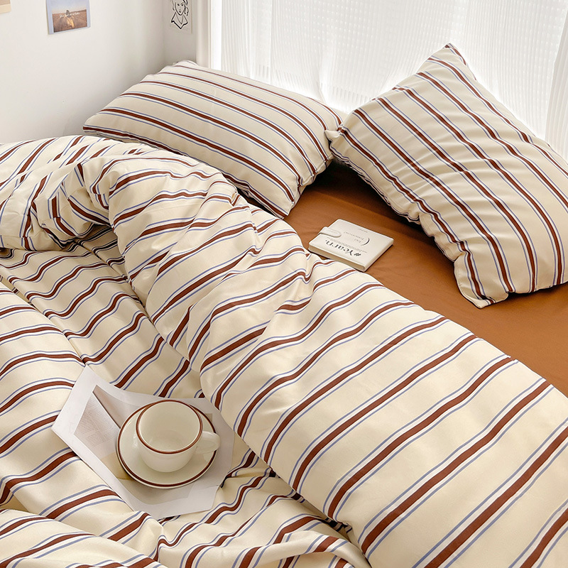 Hot Blogger Style Striped Korean Style Simple INS Four-piece Bedding Single Double Three-piece Bed Sheet Quilt Cover