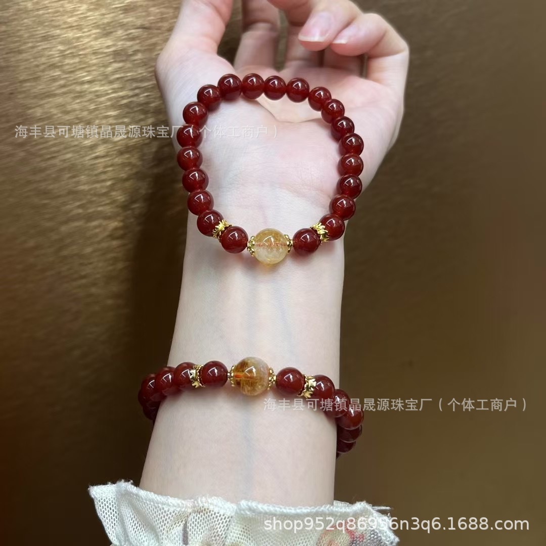 Натуральный красный агат с желтым кристаллом цитрина, простой легкий роскошный оригинальный дизайн, оптовая ювелирная продажа