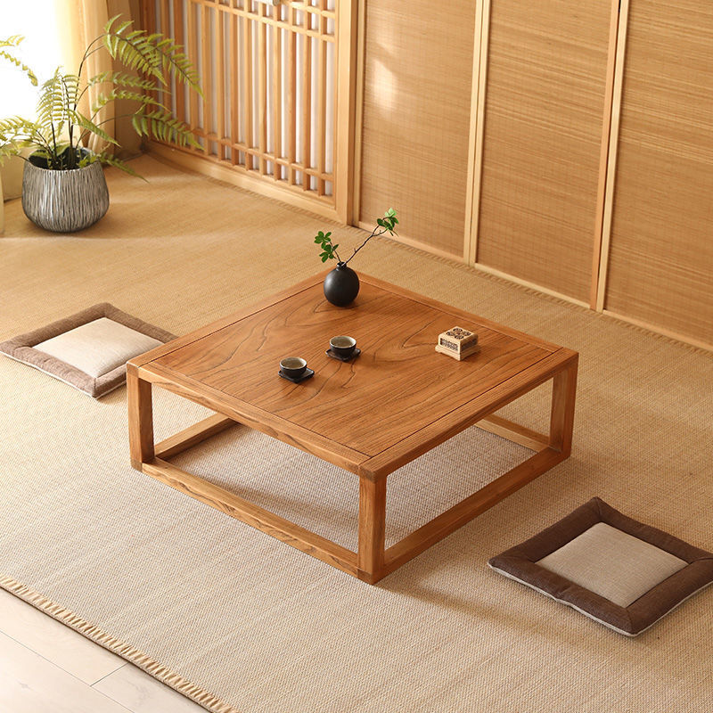 Elm Bay Window Small Coffee Table Solid Wood Kang Table Japanese Tatami Coffee Table Low Table Square Table Simple Tea Table Floor Table