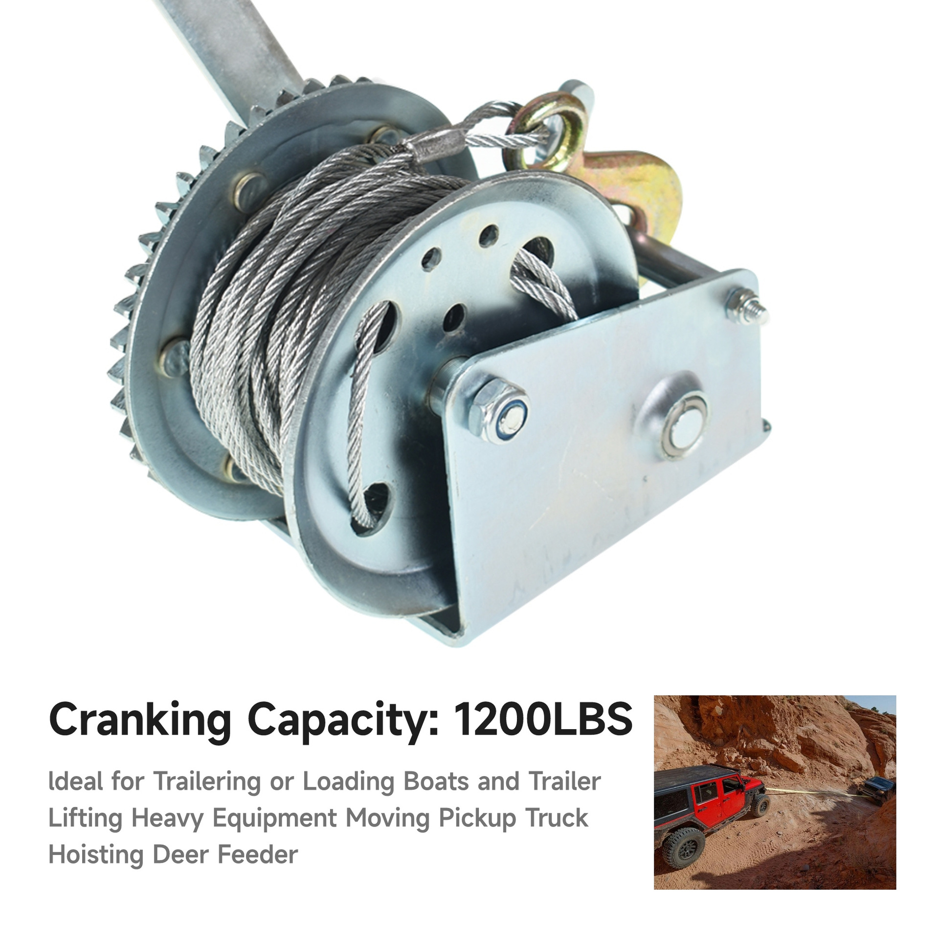 2025 New Cross-Border Dropshipping 1 Piece 1200 Lbs Heavy-Duty Hand Winch High Carbon Steel Silver Cross-Border Dropshipping