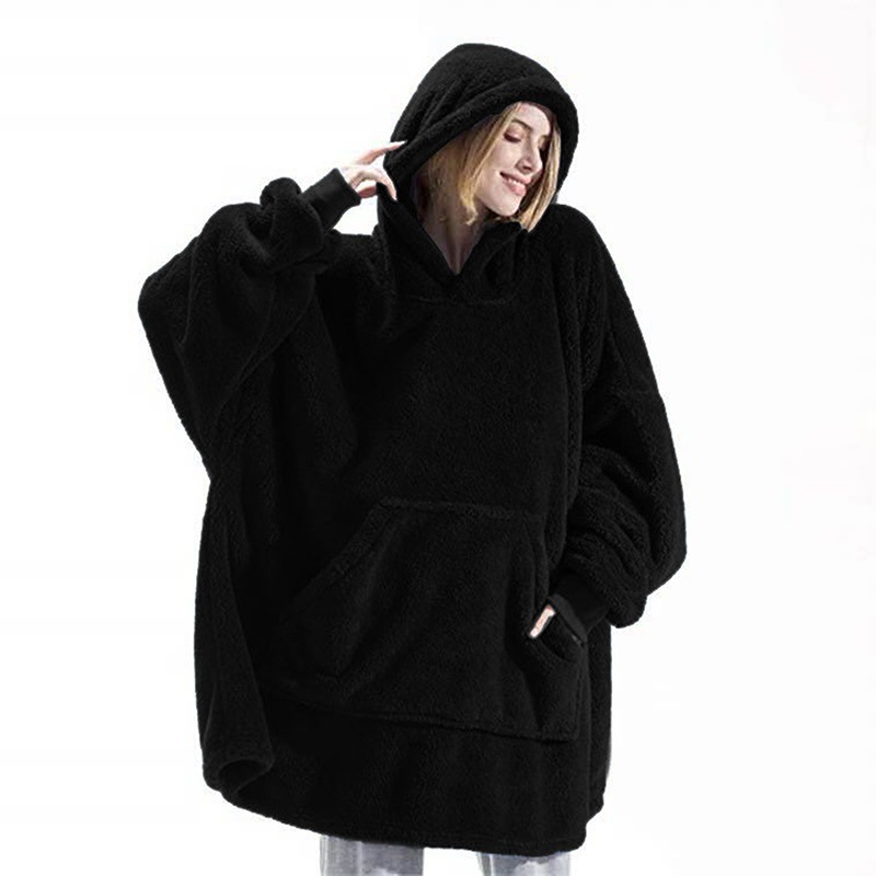 Cross-Border Amazon Autumn and Winter Comfortable Loose Double-Sided Velvet Hoodie Thickened Wearable Blanket Couple New Home Clothes