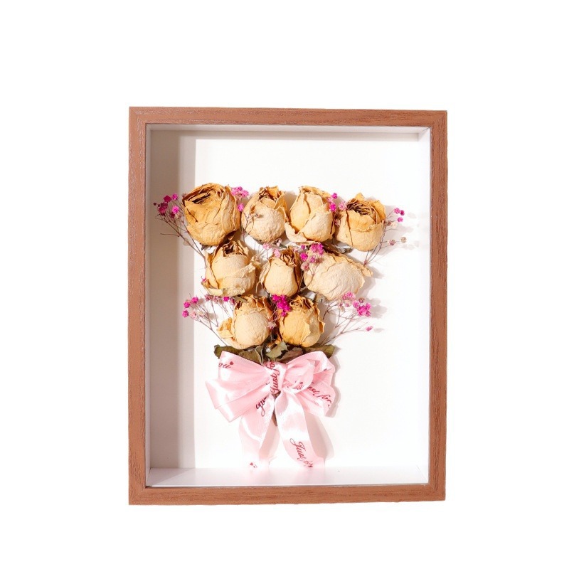 Three-Dimensional Hollow dried flower photo frame wholesale 68-inch 10-inch a4a3 handmade paper rose mounting light picture frame factory