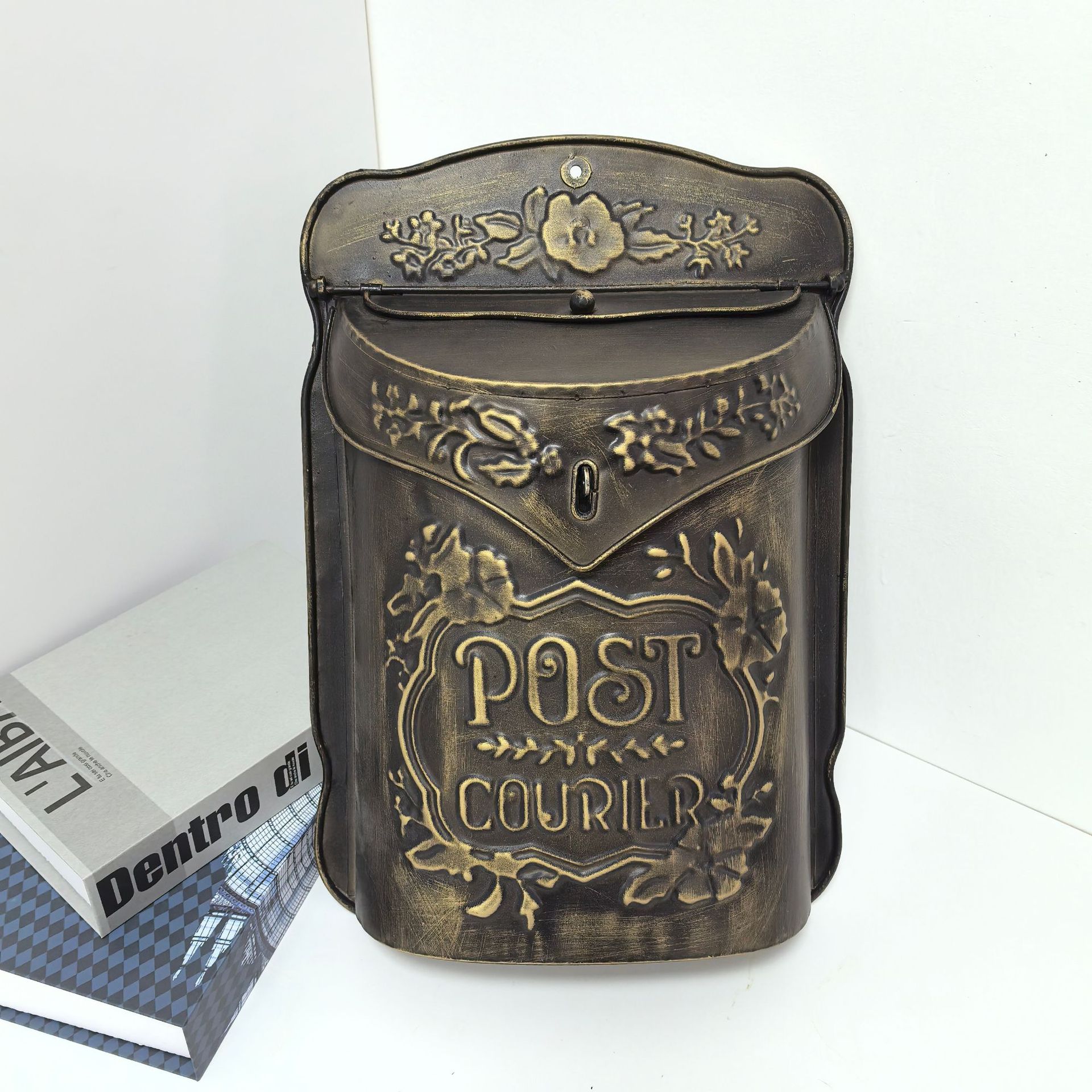 Кросс-бордерный ретро почтовый ящик для двора уличный декор черно-золотой металлический железный настенный почтовый ящик креативный почтовый ящик