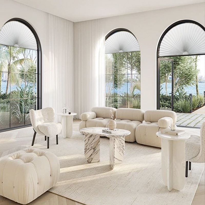 Punch-free Arc Window Folding Curtain Semi-circular Simple Folding Curtain Cutting Semi-shading Pleated Curtain