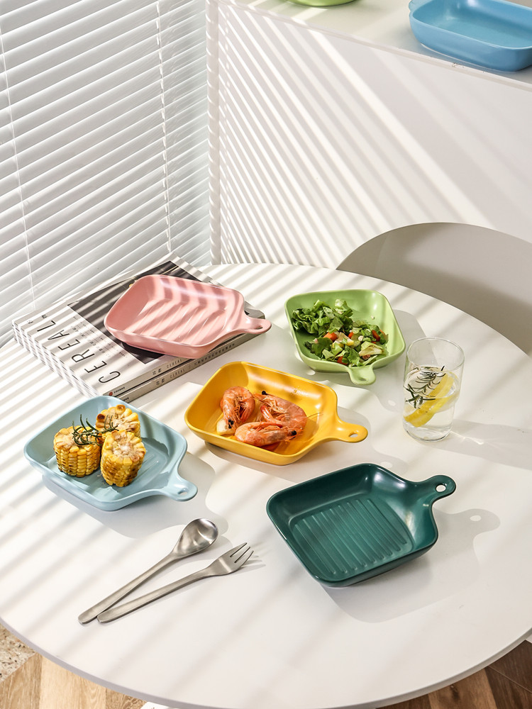 Ceramic Handle Baking Bowl Instant Noodle Bowl Microwave Baking Dish Dish Plate Household Tableware Oven Baking Cheese Baked Rice Plate Bowl
