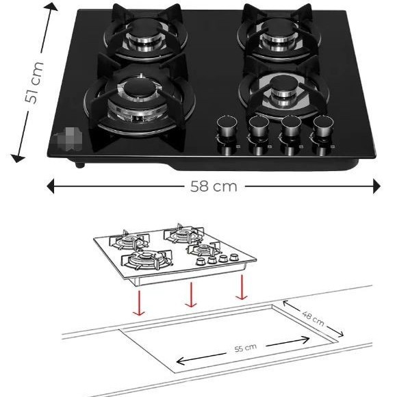 Electric Ceramic Stove with Two Gas and Two Electric Burners, Four-Burner Cooktop, Dual-Use Gas and Electric Embedded Stove for Home Use