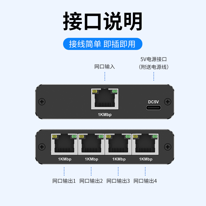 Gigabit network distributor 1 point 2 network sharer network port 1 point 4 RJ45 network cable splitter switching route