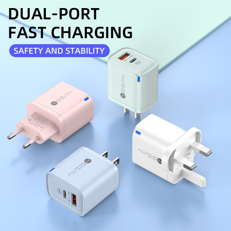 65W Fast Charging Charging Head with Luminous Light Colorful Macaron A+C Dual Port Charger Suitable for Apple and Huawei Mobile Phones