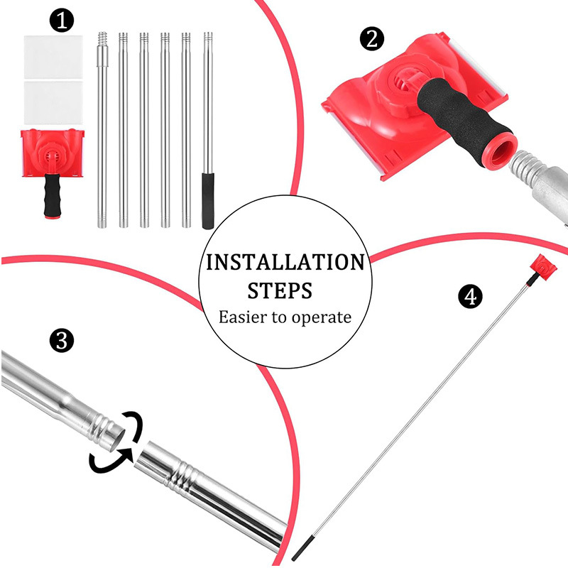 Hair Board Brush with 6-Section Stainless Steel Extension Rod Set